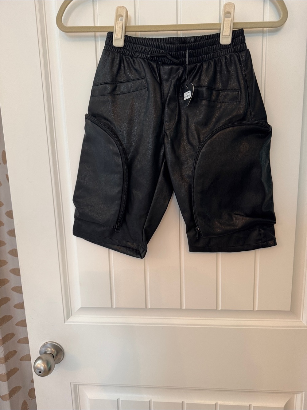 Nova Kids Black Faux Leather Cargo Shorts